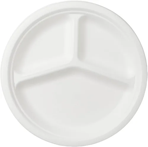 Vista 13 de Restaurantware Platos redondos sin PFAS añadidos de 10.3 x 1 pulgada, 100 platos desechables, sostenibles, 3 compartimentos, platos de bagazo