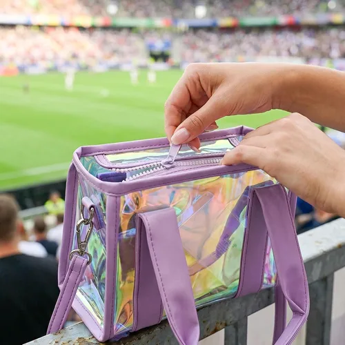 Vista 5 de Bolsa transparente para eventos de estadio, bolsa de mano para estadio para mujer, mini bolso con correa cruzada