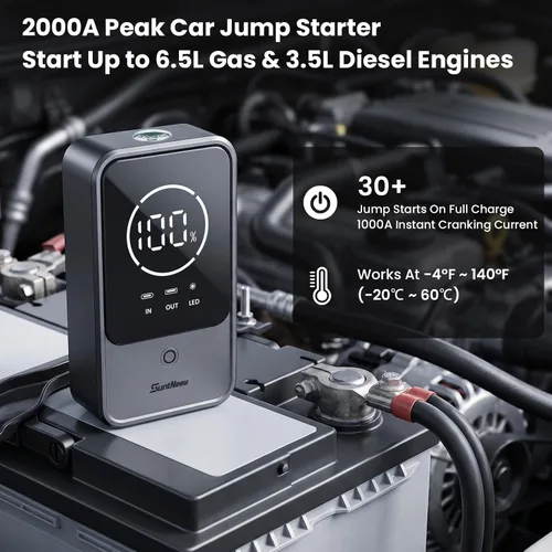 Vista 2 de 10000mAh Jump Starter 2000A 12V Booster de batería con pantalla