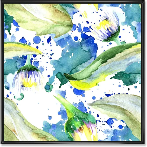 Vista 13 de DesignQ Lienzo enmarcado tradicional con flores silvestres azules con hojas verdes II