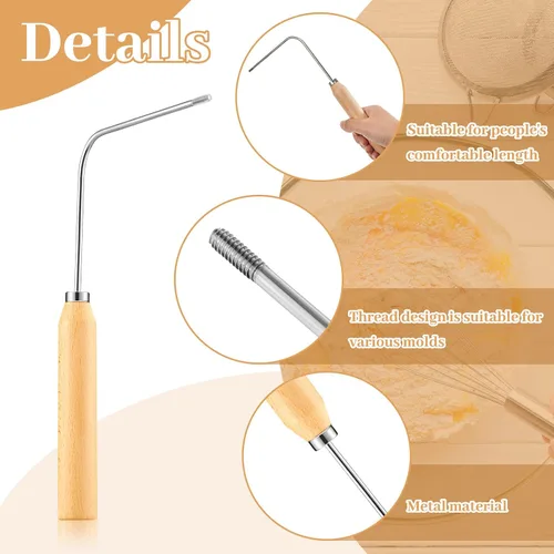Vista 3 de 2 piezas de roseta de hierro de roseta de una sola manija de hierro para galletas, mango de madera, herramienta fácil para hacer galletas
