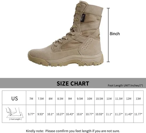 Vista 7 de FREE SOLDIER Botas tácticas para hombre de 8 pulgadas, ligeras, botas de combate duraderas, botas de trabajo militares de gamuza duradera, botas