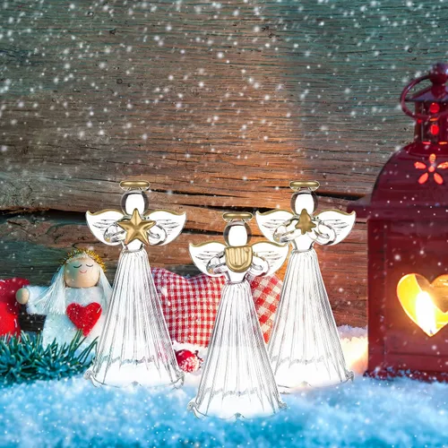 Vista 4 de Jetec 24 Piezas Adornos de Ángeles de Vidrio de Navidad Ángeles Hilados de Vidrio Transparente Mini Adornos Colgantes para Árbol Adornos de Navidad