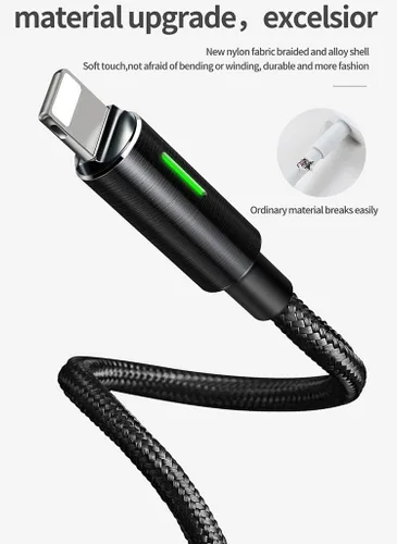 Vista 4 de Apagado/encendido Smart LED Desconexión automática y recarga automática Nylon trenzado sincronización carga datos USB 6FT/1.8M cable compatible