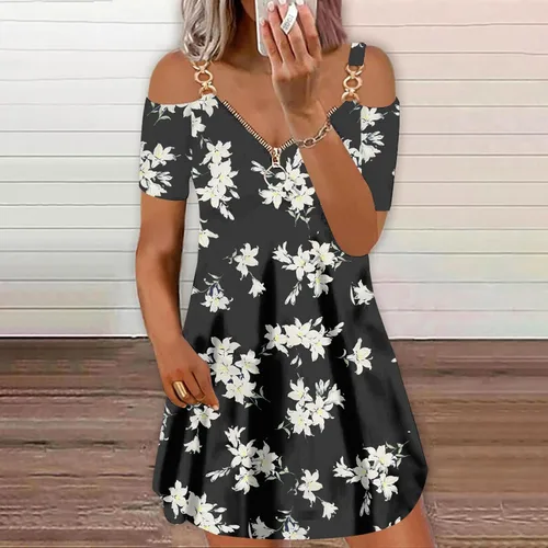 Vista 4 de Vestido largo para mujer, vestido de manga corta, holgado, cómodo, elegante, con cuello en V