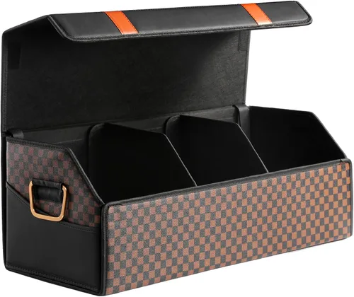 Vista 13 de Fyzeoty Organizadores de coche para maletero para SUV Sedán, caja de almacenamiento de cuero, tapa magnética, plegable y ajustable, 16.5 pulgadas