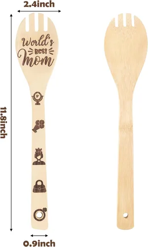 Vista 3 de Eartim Cucharas de madera para el Día de la Madre, juego de 5 cucharas de cocina antiadherentes, cucharas de bambú quemadas, espátula ranurada