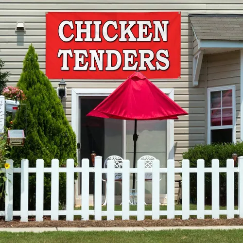 Vista 3 de Vinyl Banner Multiple Sizes Chicken Tenders Food Fair Restaurant Food & Beverage Outdoor Weatherproof Industrial Yard Signs Red 4 Grommets