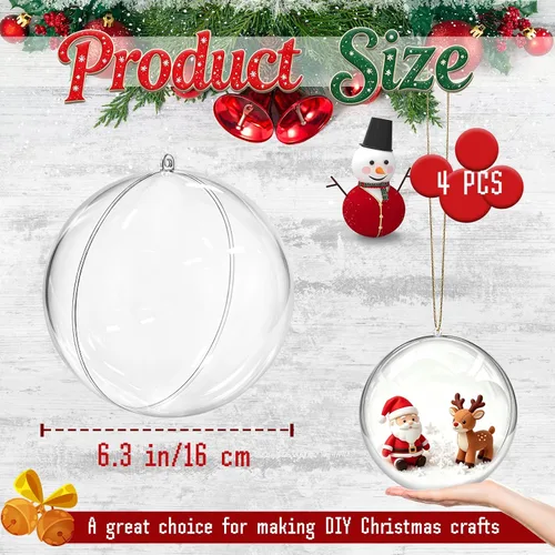 Vista 2 de 4 bolas de acrílico grandes de Navidad rellenables de 6.3 pulgadas