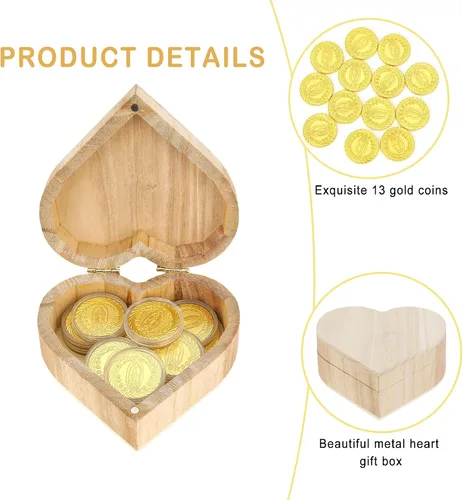 Vista 3 de TINGKU Guadalupe Monedas de boda Arras de Boda Catolica Recuerdos Para Boda con Monedas de Oro Decoracion Para Bodas con Caja de Madera