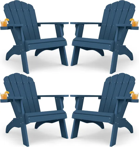 Vista 10 de YEFU Silla Adirondack de gran tamaño con soporte para tazas, silla para fogata de plástico para exteriores, resistente a la intemperie, silla
