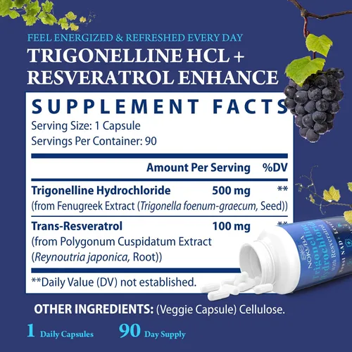 Vista 9 de NMNH Strengthen Alternativa con Trigonelina HCL 500mg y Resveratrol 100mg Suplemento NAD para mujeres y hombres Extracción de plantas NAD+