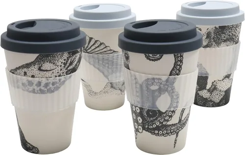 Vista 7 de Chef Craft Taza de viaje de fibra de bambú ecológico, juego de 4 piezas, 22 onzas, natural