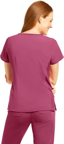 Vista 2 de Olive & Co. Camisas médicas para mujer, color rojo vino, moderno, ajustado, con cuello en V