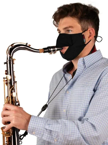 Vista 7 de Gator Cases Double-Layer Face Mask with Magnetized Cotton Flap, Ideal for Wind Instrument Performance; Large (GBOM-LARGEBK)