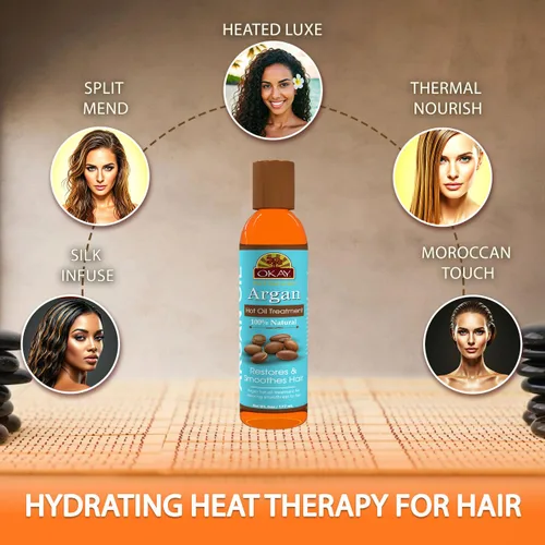 Vista 4 de OKAY Tratamiento capilar de aceite caliente de argán 100% natural, aceite de argán para el cabello, aceite para cabello encrespado seco dañado