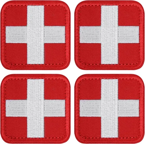 Vista 8 de LIVANS Medic Cross Moral Patch, parche de primeros auxilios de cruz blanca Verde militar (bordado) - 2 paquetes