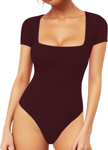 Vista 142 de MANGOPOP - Body de manga corta con cuello cuadrado para mujer