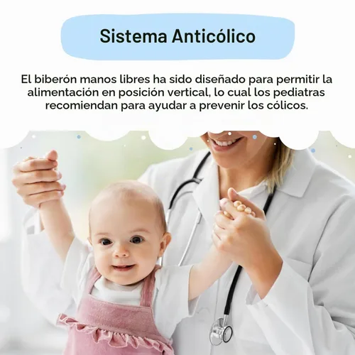Vista 4 de Podee - Botella manos libres para bebé, sistema de alimentación anti-cólicos, Azul