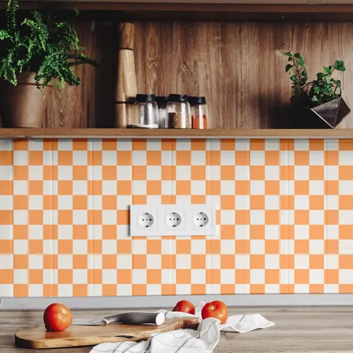 Vista 4 de Drydiet Papel pintado a cuadros naranja para despegar y pegar