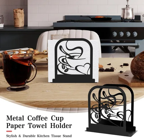 Vista 2 de Servilletero de pie moderno para mesa, dispensador de servilletas de metal negro, servilletero, estilo temático de café, adecuado para cocina