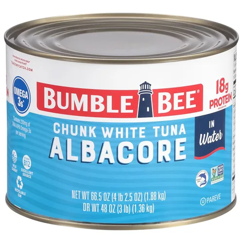 Vista 7 de Bumble Bee Trozos de atún blanco blanco en aceite, lata de 5 onzas, atún capturado en la naturaleza, 0.81 oz de proteína por porción, alto