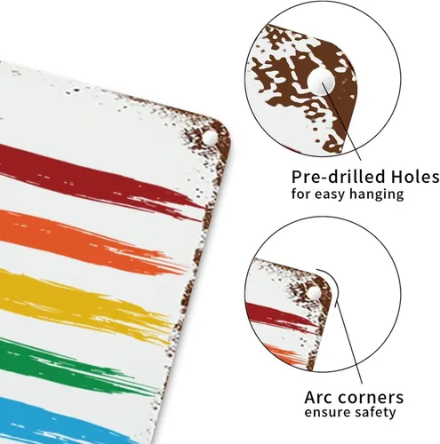 Vista 4 de Placa de pared con diseño de bandera de Estados Unidos, diseño retro vintage de arcoíris, letrero de metal LGBTQ, orgullo gay, regalo del mes