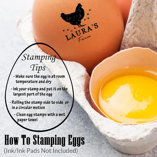 Vista 4 de Sellos de huevos para huevos frescos, sello de goma personalizado de huevo de gallina, letrero de huevos frescos de granja para agricultores
