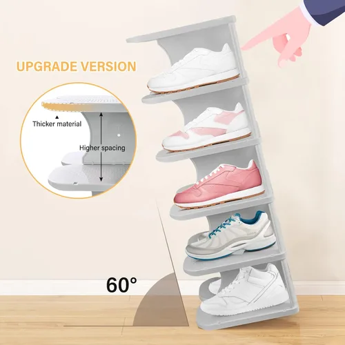 Vista 5 de Zapatero grueso de 6 niveles, organizador de zapatos de combinación gratuita para armario, torre de zapatos independiente, estante ajustable Gris