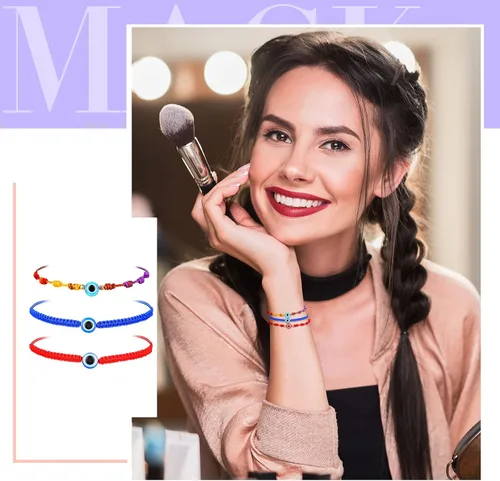 Vista 4 de Fumete 24 pulseras hechas a mano contra el mal de ojo para mujer, pulseras mexicanas ajustables de la suerte, pulsera de hilo de mano, pulseras