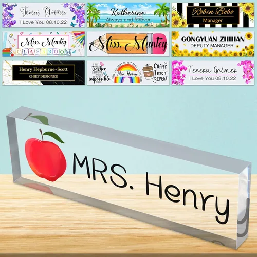 Vista 14 de Placa de nombre de escritorio personalizada de bloque de acrílico personalizado para oficina, placa de escritorio personalizada, decoración