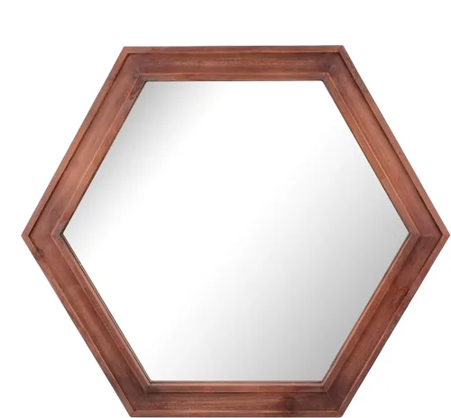 Vista 8 de Stonebriar Espejo de pared hexagonal decorativo de 24 pulgadas con marco de madera negra y soporte para colgar, decoración rústica decorativa