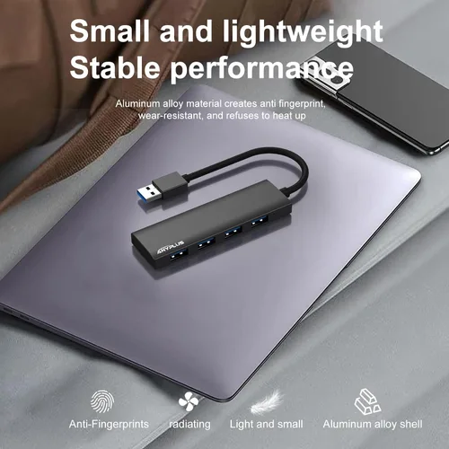Vista 6 de Concentrador USB, concentrador USB 3.0 de aleación de aluminio ultra delgado divisor USB, extensor USB portátil de 4 puertos, concentrador USB