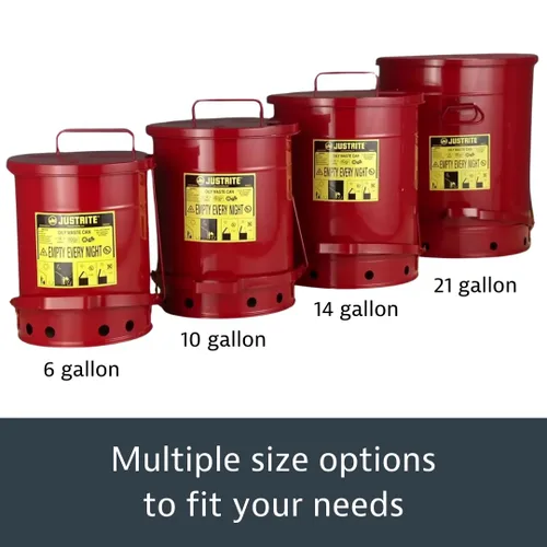 Vista 9 de Justrite Recipiente para desechos aceitosos de acero galvanizado de 10 galones, recipiente de seguridad metálico para trapos con aceite de 18 x 14