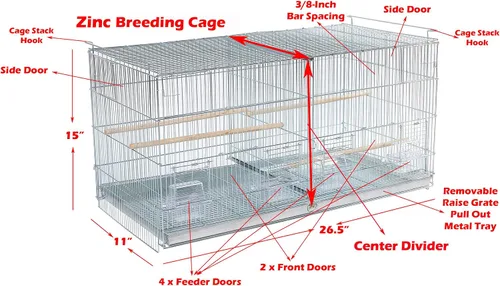 Vista 2 de Combo: Jaula de vuelo de aves galvanizada chapada en zinc apilable y bloqueo, divisor extraíble con soporte rodante