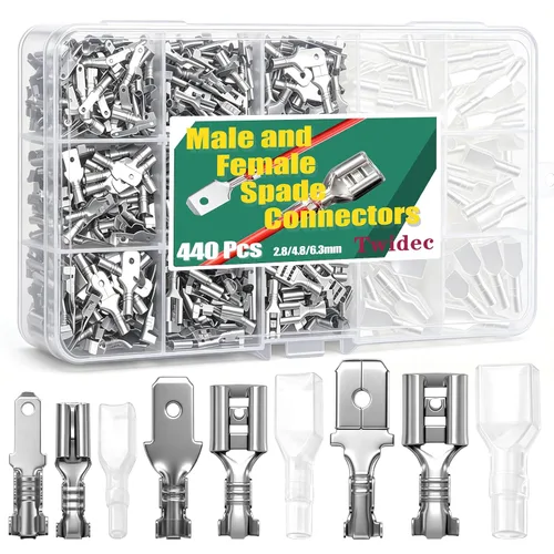 Vista 7 de Twidec/360Pcs 2.8/4.8/6.3mm Kit surtido de terminales de engarce rápido con conectores de pala macho y hembra, bloque de terminales de engarce
