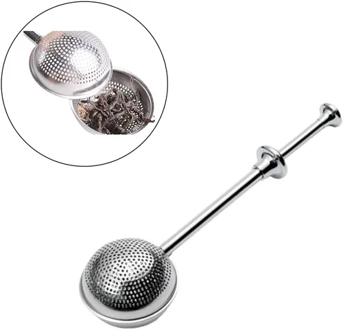 Vista 3 de Colador de té de acero inoxidable de mango largo para tetera, bola de filtro de infusor de té reutilizable para especias y condimentos de té