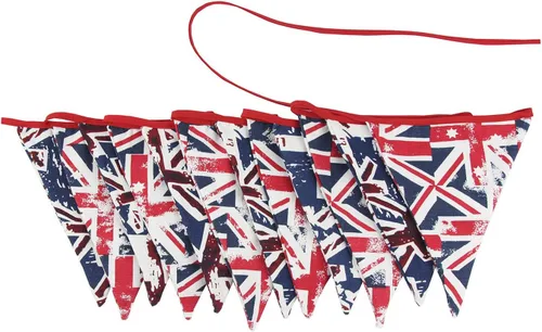 Vista 3 de Bandera de lona de 12 pies de largo con 12 banderas triangulares, banderines británicos, decoración de fiesta, bandera patriótica británica