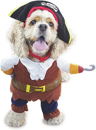 Vista 4 de Mikayoo Disfraz de piratas del Caribe a la moda, traje de Halloween con sombrero, disfraz para perro y gato (S)