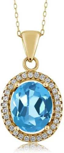 Vista 32 de Gem Stone King Collar con colgante de plata chapada en oro amarillo de 18 quilates de 0.433 x 0.354 in con piedra natal ovalada para mujer