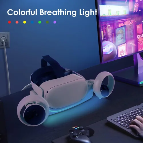 Vista 2 de ZyberGears VR Base de carga para Meta Quest 2 soporte de carga para Oculus Quest 2 accesorios estación de carga de auriculares VR de montaje