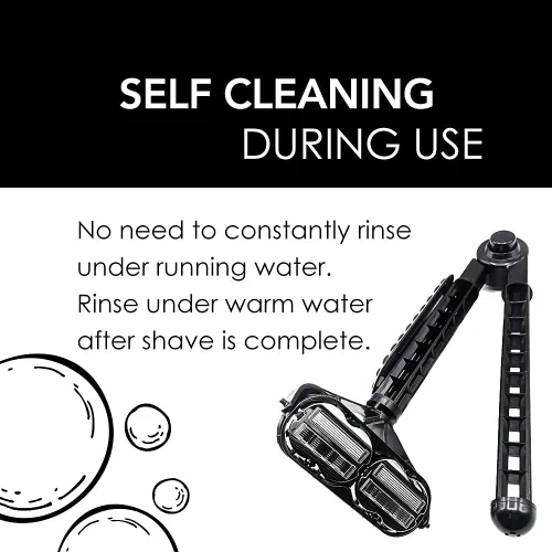 Vista 5 de OmniShaver Kit de afeitado ergonómico de mantenimiento trasero – Mango extensible con cabezales de afeitado dobles para un fácil alcance – Incluye