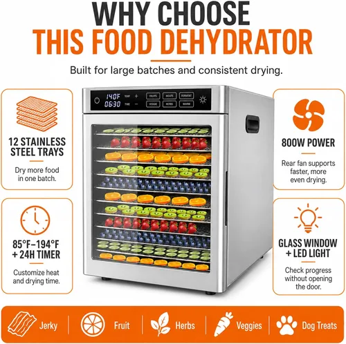 Vista 11 de Deshidratador comercial de alimentos Wutfly de 12 bandejas