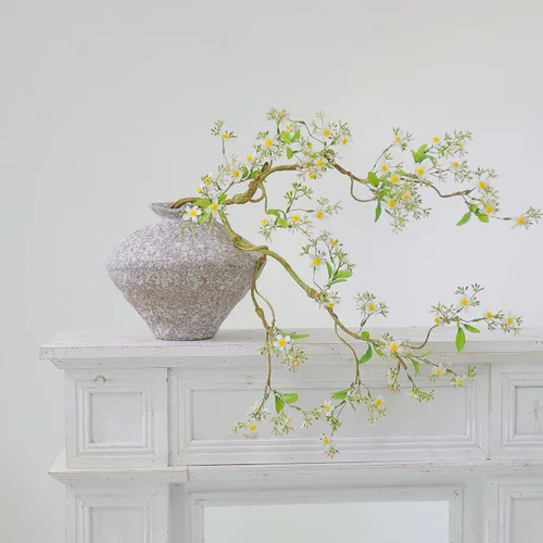 Vista 5 de 3pcs 33.5inch Rustic Bendable Faux Tree Branches With White Chamomile Wild Flowers Twigs Silk Pink Daisy Decorative Green Leaves Stems For Vase