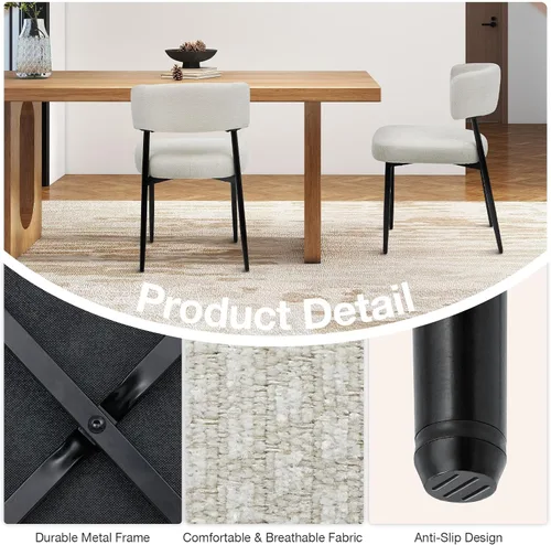 Vista 3 de DUMOS Juego de 4 sillas de comedor, sillas modernas de mediados de siglo, respaldo curvado tapizado, sillas de cocina con patas de metal negro, beige