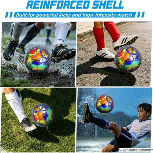 Vista 7 de Balón de Fútbol Tamaño 4, Balones de Fútbol de Construcción Duradera y de Larga Duración para Niños Adolescentes Chicos Chicas Jóvenes Jugadores