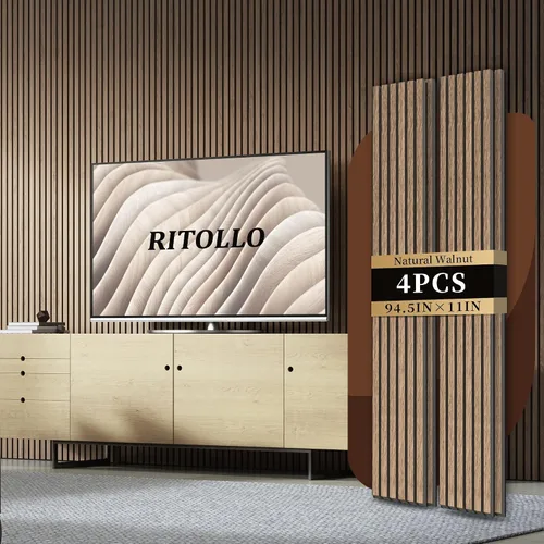 Vista 12 de RITOLLO Paneles de listones de madera para pared, 2 piezas de 94.5 x 11 pulgadas, paneles acústicos para decoración de pared interior, panel