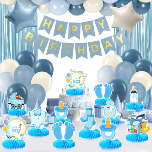 Vista 7 de 9 piezas de centros de mesa con diseño de panal de abeja "It's a Boy" para fiesta de cumpleaños, centros de mesa para baby shower, tema