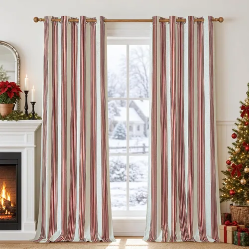 Vista 70 de DriftAway Chris Linen - Cortinas opacas con capa térmica y reductora de sonido, 63 pulgadas de largo para dormitorio, cortinas estampadas a rayas