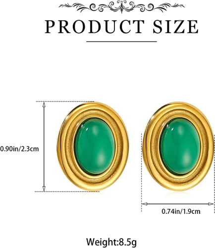 Vista 6 de Aretes gruesos de color dorado, geométricos de oro de 18 quilates, turquesa, lapislázuli, verde, rojo, ovalados para mujer